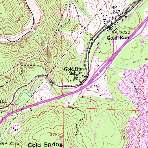 Topographic Map of Gold Run School, CA