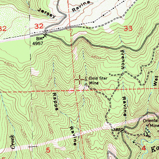 Topographic Map of Gold Star Mine, CA