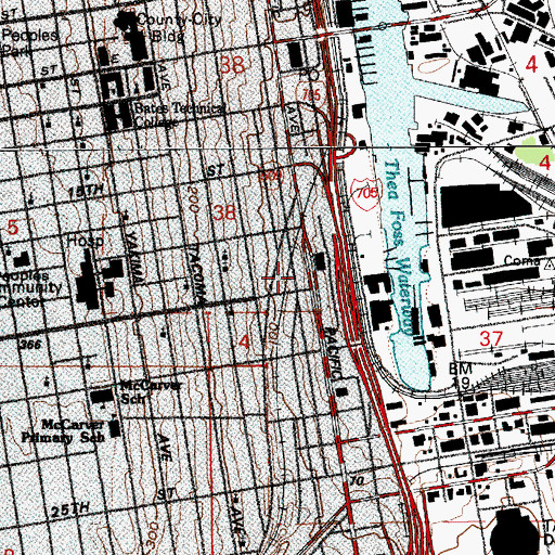 Topographic Map of University of Washington Tacoma Campus Academic Building, WA