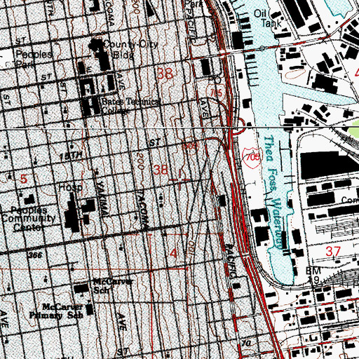 Topographic Map of University of Washington Tacoma Campus Carlton Center, WA