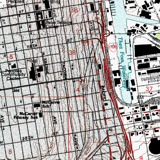 Topographic Map of University of Washington Tacoma Campus Tioga Building, WA