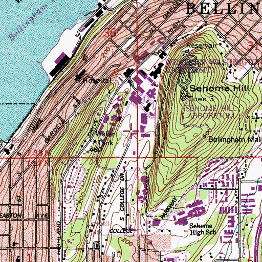 Topographic Map of Western Washington University Arntzen Hall, WA