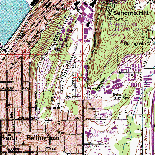 Topographic Map of Western Washington University Fairhaven Complex, WA