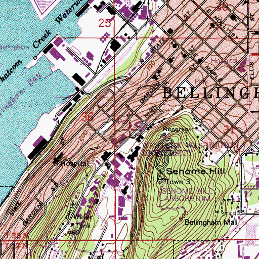Topographic Map of Western Washington University Higginson Hall, WA