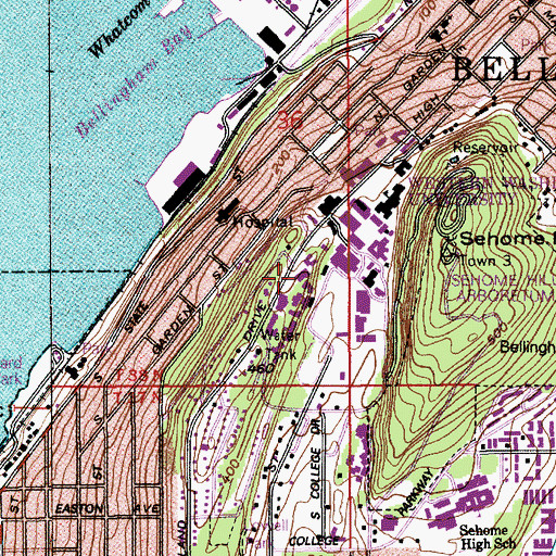 Topographic Map of Western Washington University Highland Hall, WA