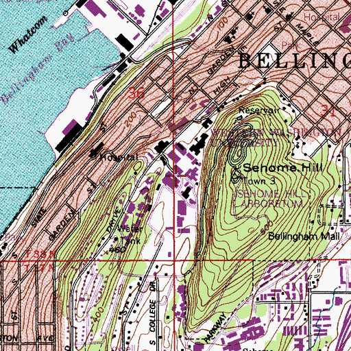 Topographic Map of Western Washington University Miller Hall, WA