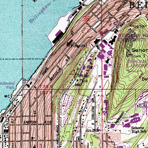Topographic Map of Western Washington University Ridgeway Commons, WA