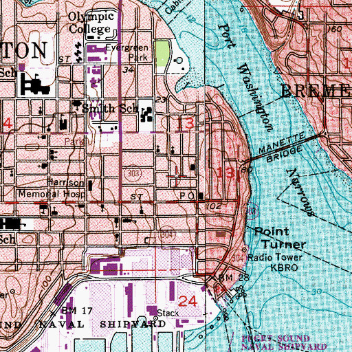 Topographic Map of American Red Cross, WA