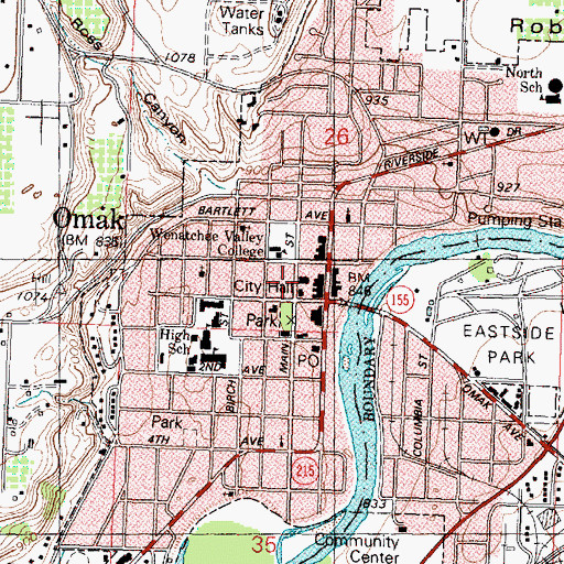Topographic Map of Omak Fire Department, WA