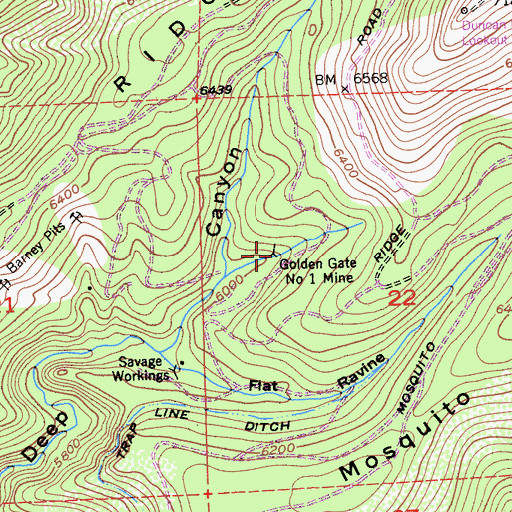Topographic Map of Golden Gate Number One Mine, CA
