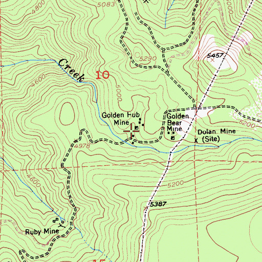 Topographic Map of Golden Hub Mine, CA