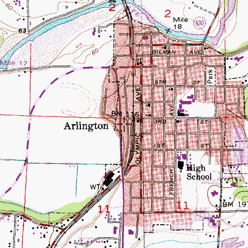 Topographic Map of Arlington Police Department, WA