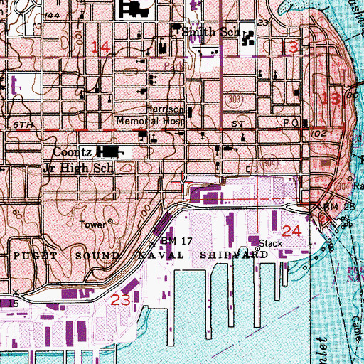 Topographic Map of Bremerton Police Department, WA