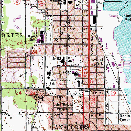 Topographic Map of Anacortes Police Department, WA