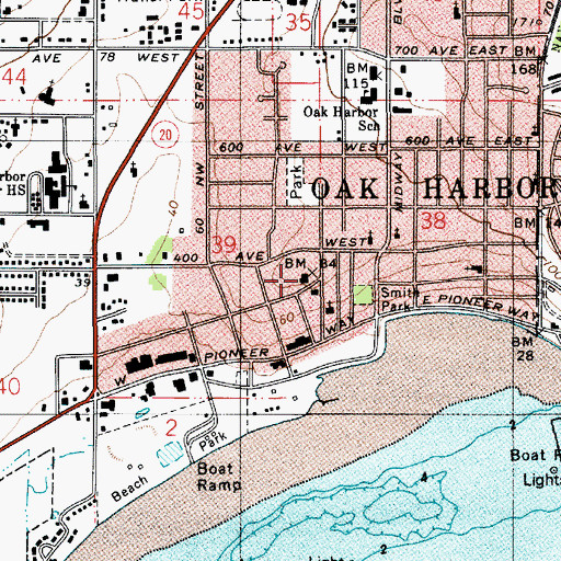 Topographic Map of Oak Harbor Police Department, WA
