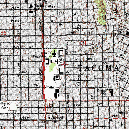 Topographic Map of University of Puget Sound Security Services, WA