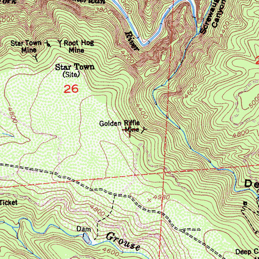 Topographic Map of Golden Riffle Mine, CA