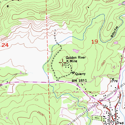 Topographic Map of Golden River Mine, CA