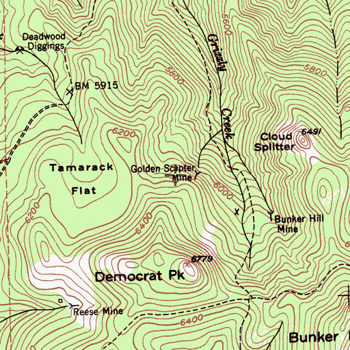 Topographic Map of Golden Scepter Mine, CA