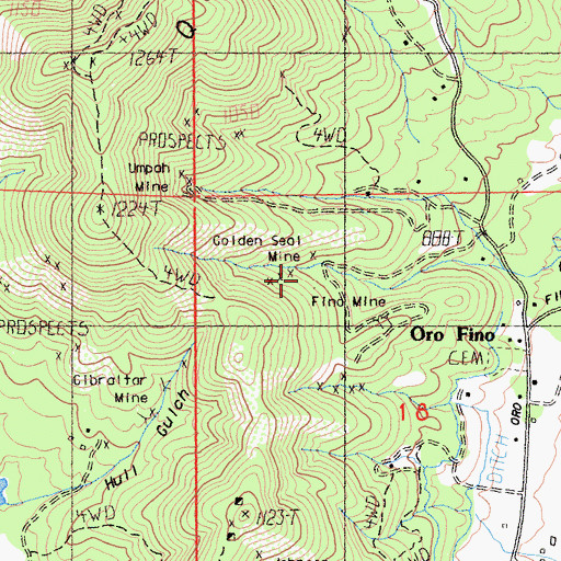 Topographic Map of Golden Seal Mine, CA
