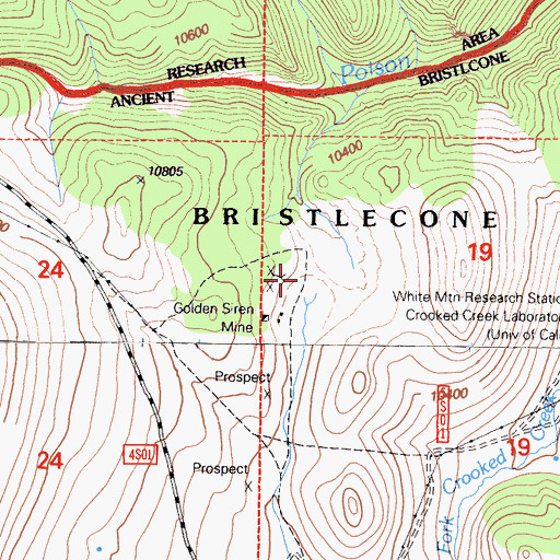 Topographic Map of Golden Siren Mine, CA