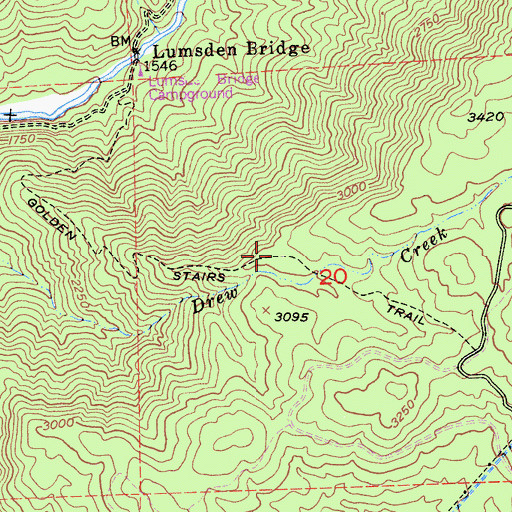 Topographic Map of Golden Stairs Trail, CA