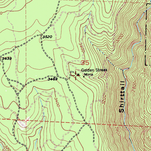 Topographic Map of Golden Streak Mine, CA
