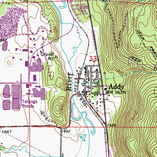 Topographic Map of Addy Post Office, WA
