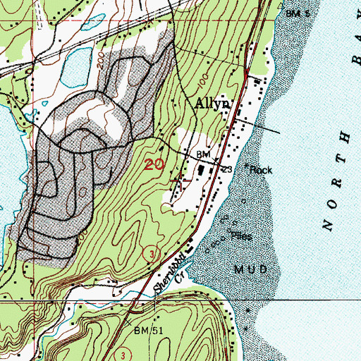 Topographic Map of Allyn Post Office, WA