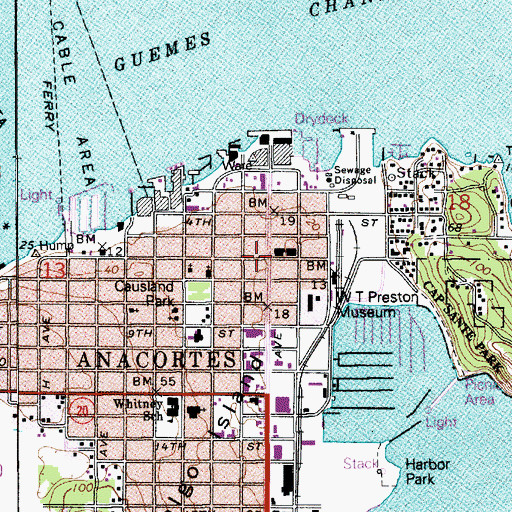 Topographic Map of Anacortes Post Office, WA