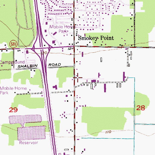 Topographic Map of Smokey Point Post Office, WA