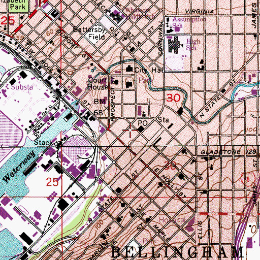 Topographic Map of City Center Post Office, WA