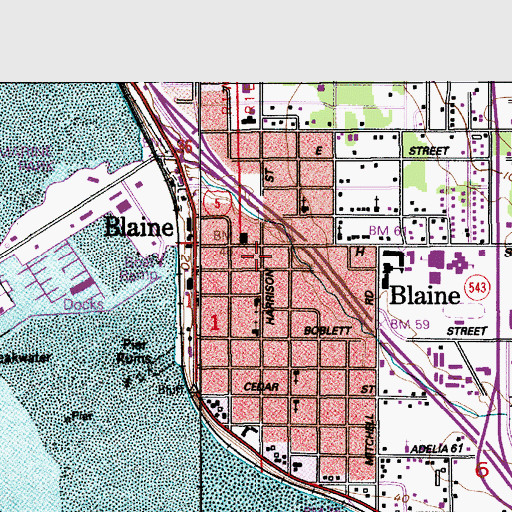 Topographic Map of Blaine Post Office, WA