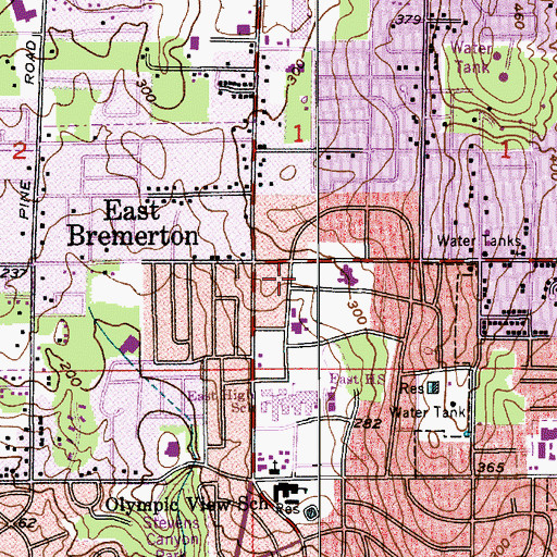 Topographic Map of Sheridan Park Post Office, WA