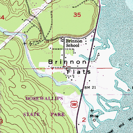 Topographic Map of Brinnon Post Office, WA