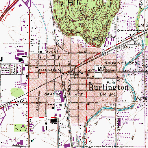 Topographic Map of Burlington Post Office, WA