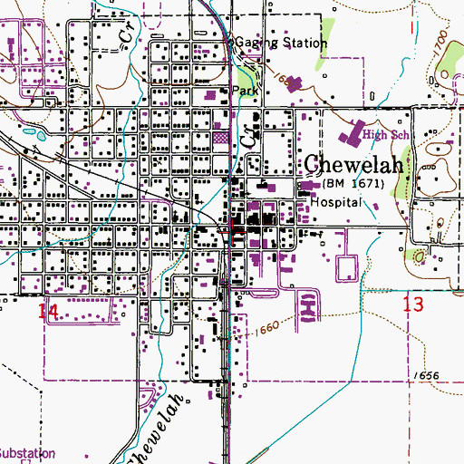 Topographic Map of Chewelah Post Office, WA