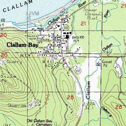Topographic Map of Clallam Bay Post Office, WA