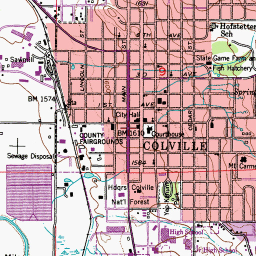 Topographic Map of Colville Post Office, WA