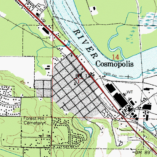 Topographic Map of Cosmopolis Post Office, WA