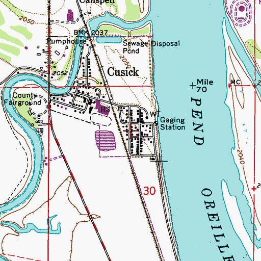 Topographic Map of Cusick Post Office, WA
