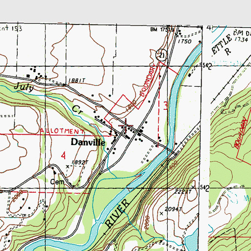 Topographic Map of Danville Post Office, WA