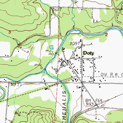 Topographic Map of Doty Post Office, WA