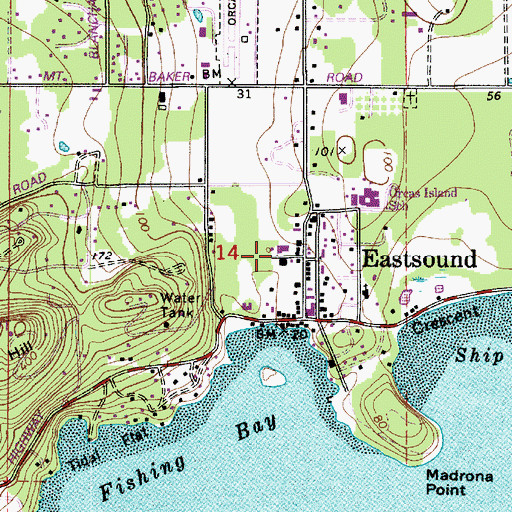 Topographic Map of Eastsound Post Office, WA