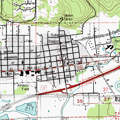 Topographic Map of Elma Post Office, WA