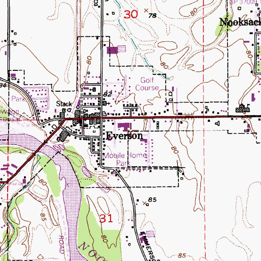 Topographic Map of Everson Post Office, WA