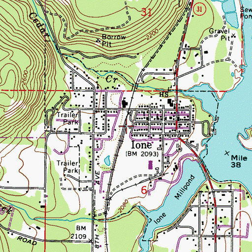 Topographic Map of Ione Post Office, WA