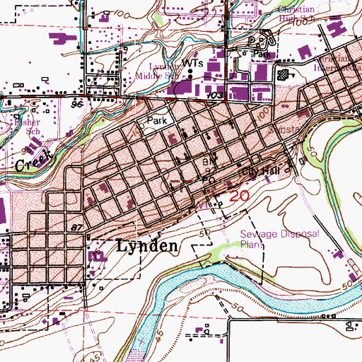 Topographic Map of Lynden Post Office, WA