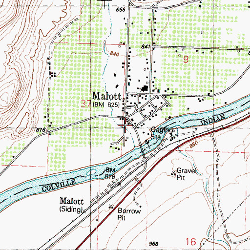 Topographic Map of Malott Post Office, WA
