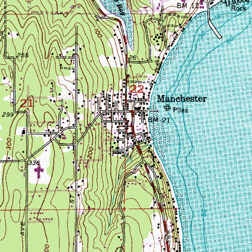 Topographic Map of Manchester Post Office, WA